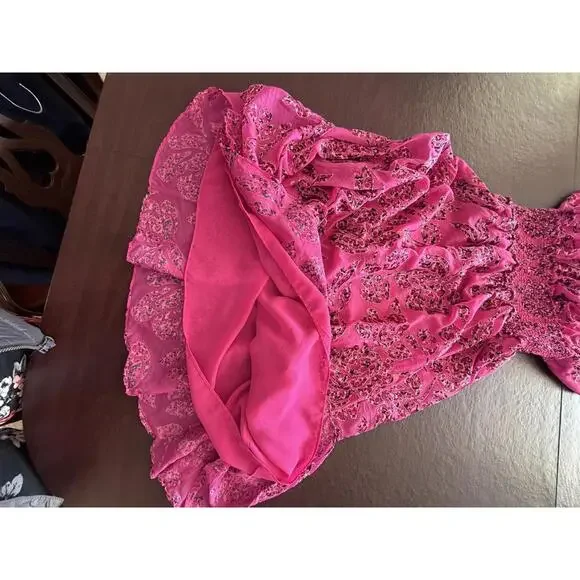 WHBM Pink Floral Applique Burnout Halter Smock-Neck Midi - Picture 9 of 11